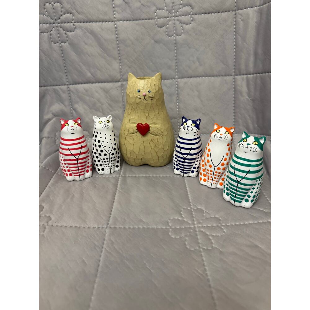 NEW whimsical Soyon polka dot cat vases and mini figurines in various colors.